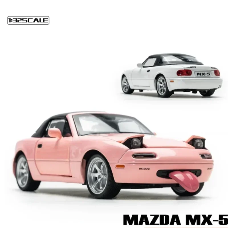 Diecast 1/32 Mazda MX5 Convertible Sports Car Model Alloy Simulation Toy Vehicles Kids Boys Gift Sound Light Voiture Miniature