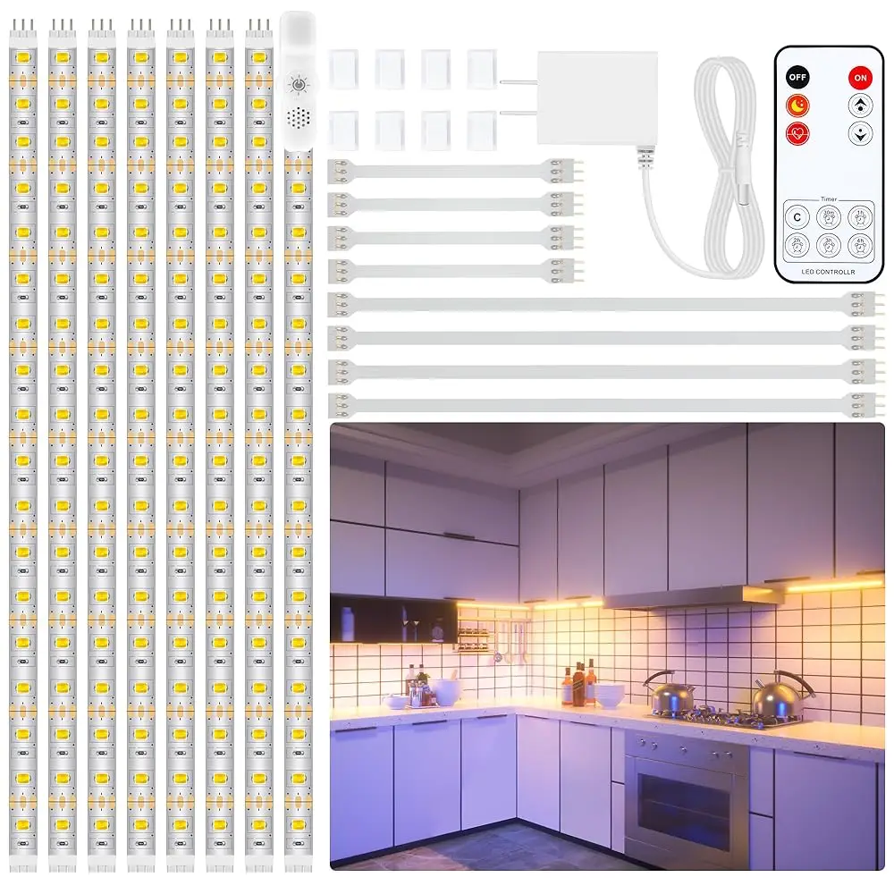 

Under Cabinet Lighting Kit - 8 Pcs, 2700K Warm White Flexible Led St Lights With Remote And Power Pter For Kitchen Cabinets,