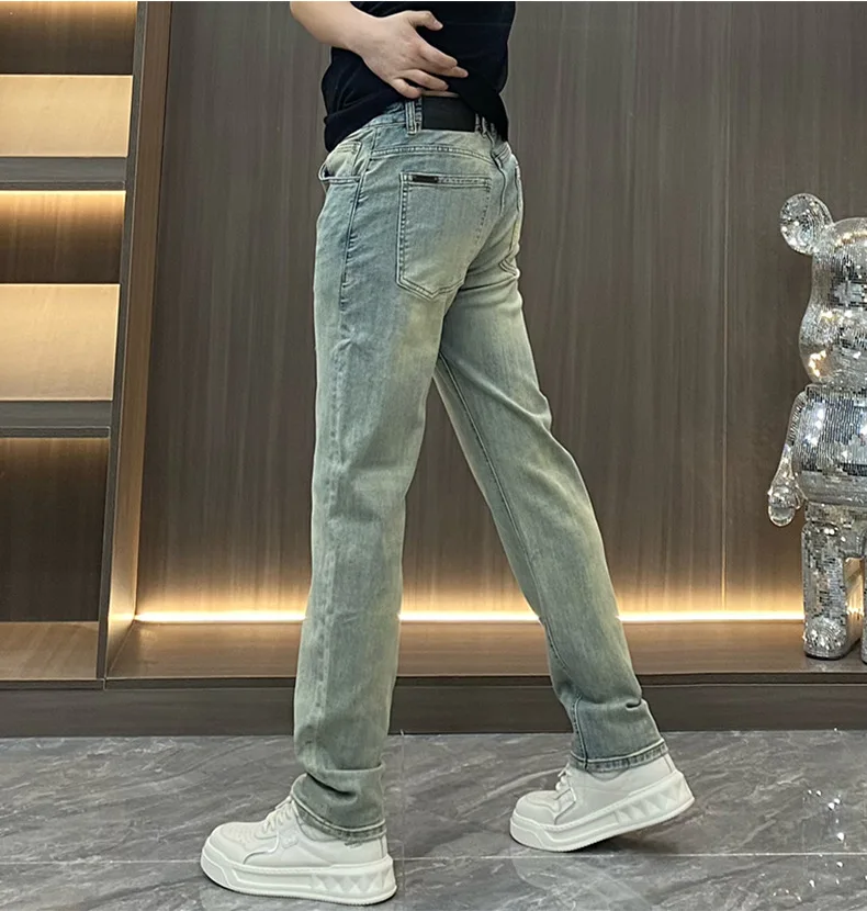 2025 Men's Slim Fit Denim Pants Washed Retro Style Motorcycle Multi Pocket Pants Youth Four Seasons