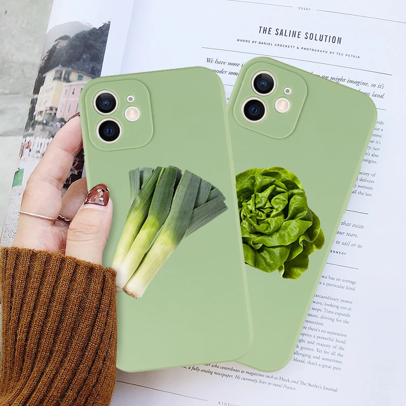 Funny Green Vegetable Case for iPhone 15 11 12 13 14 Pro Max Mini SE 7 8 Plus XR XS Simulated Vegetable Shockproof Phone Case