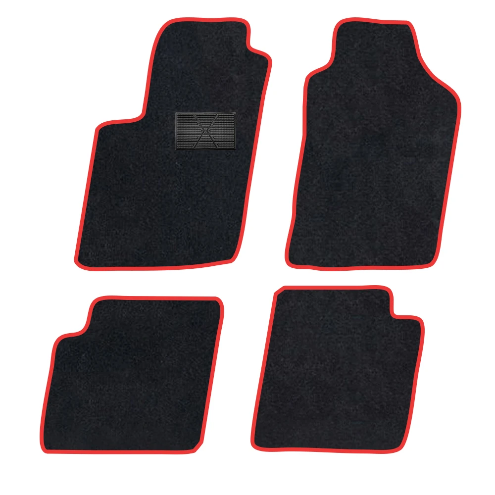 Car Floor Mat For Fiat 500x 2014–present  Polyester suede Anti Slip black Backing red Binding Trim Edge