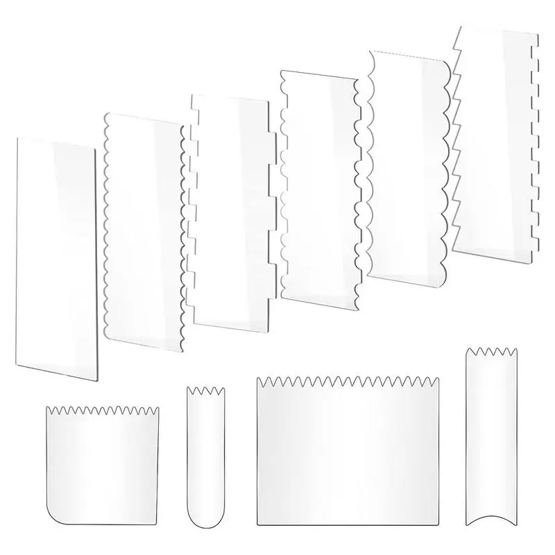 10 Pcs Portable Cake Scraper Smoother Durable Acrylic Cake Decorating Gadgets Lightweight Transparent Design Cake Baking Tools