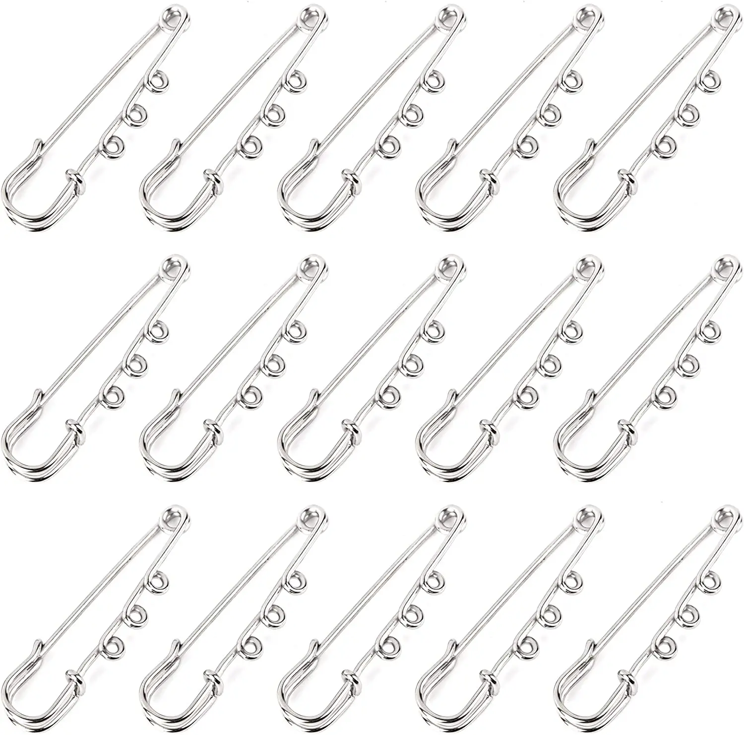 50pcs 5cm/2inches Heavy Duty Silver Safety Brooches Kilt Pins with 3 Loops for Jewelry makingKnitted Fabric&DIY Crafts Gift