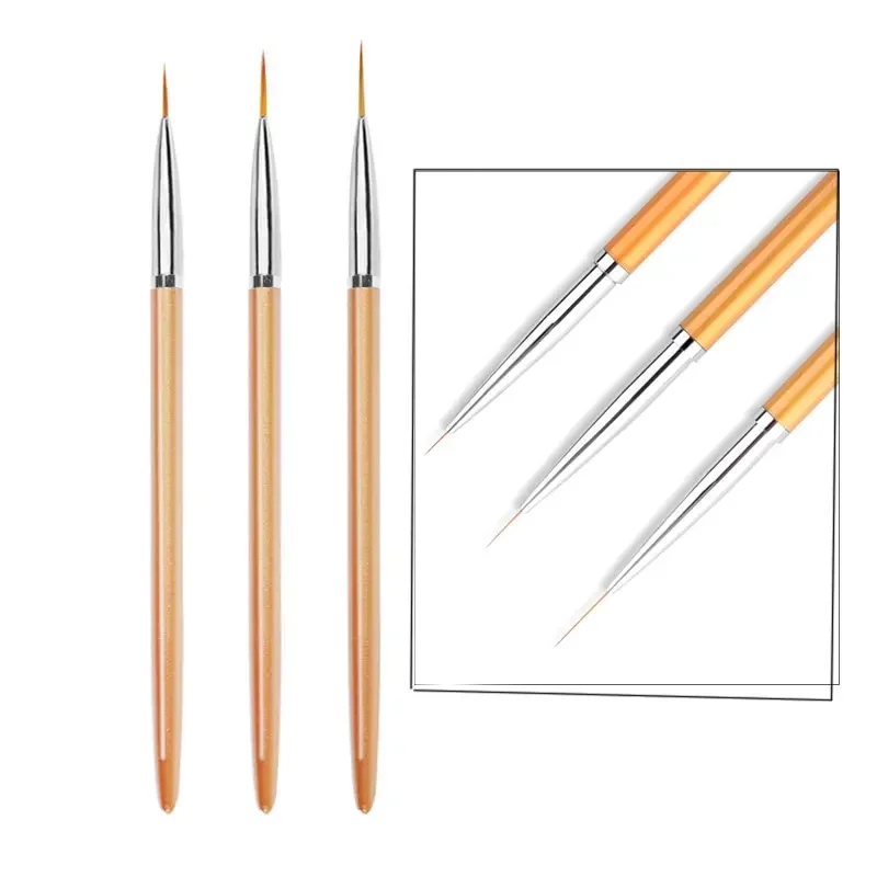 3Pcs Acrylic French Stripe Nail Art Liner Brush 3D Tips Line Stripes DIY Drawing Pen UV Gel Brushes Painting Pen Manicure Tools