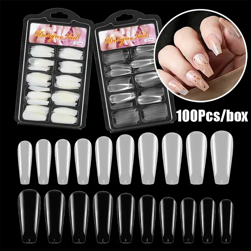 100pcs/box Natural Transparent Seamless Fake Nails Full Coverage False Nails Tips Short T-shaped Full Cover Tips For Nails