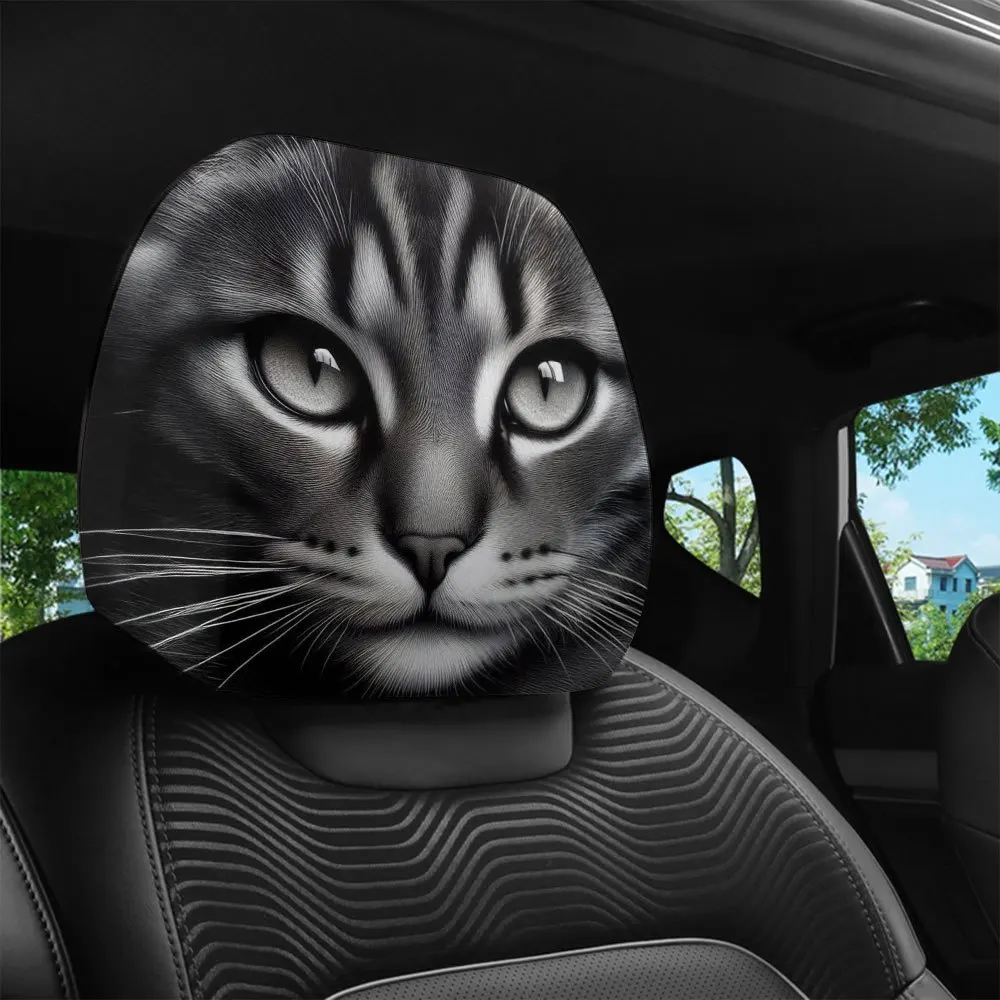 قطعتان من أغطية مسند رأس السيارة قابلة للتنفس وصديقة للبشرة بنمط قطة الراكون، مثالية لمحبي الحيوانات الأليفة وهدايا المهرجانات