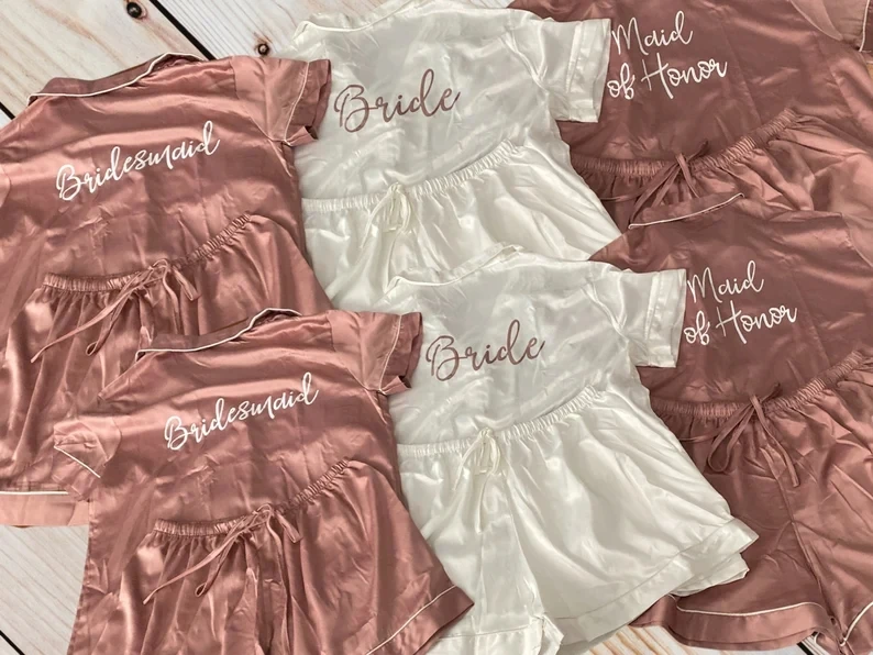 Customized Pajama Set Bridesmaid Gift Bridal Satin Pjs BRIDESMAID PAJAMAS Bridal Satin Shorts PJS Wedding Party Gifts Customize