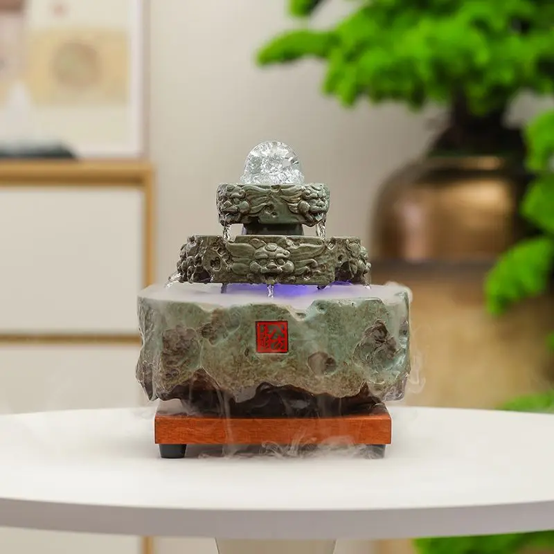Ba Fang Lai Cai Ceramic Flowing Water Circulation Water Comes to Run Office Desktop Wealth Attraction Feng Shui Ornament