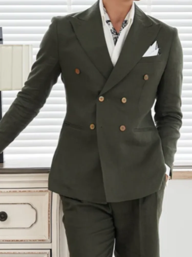 

Luxury Double Breasted Italian Suit For Men's Versatile Slim Fit Business Peaked Lapel Collar Retro Suit Tendance Hommes Tuxedo