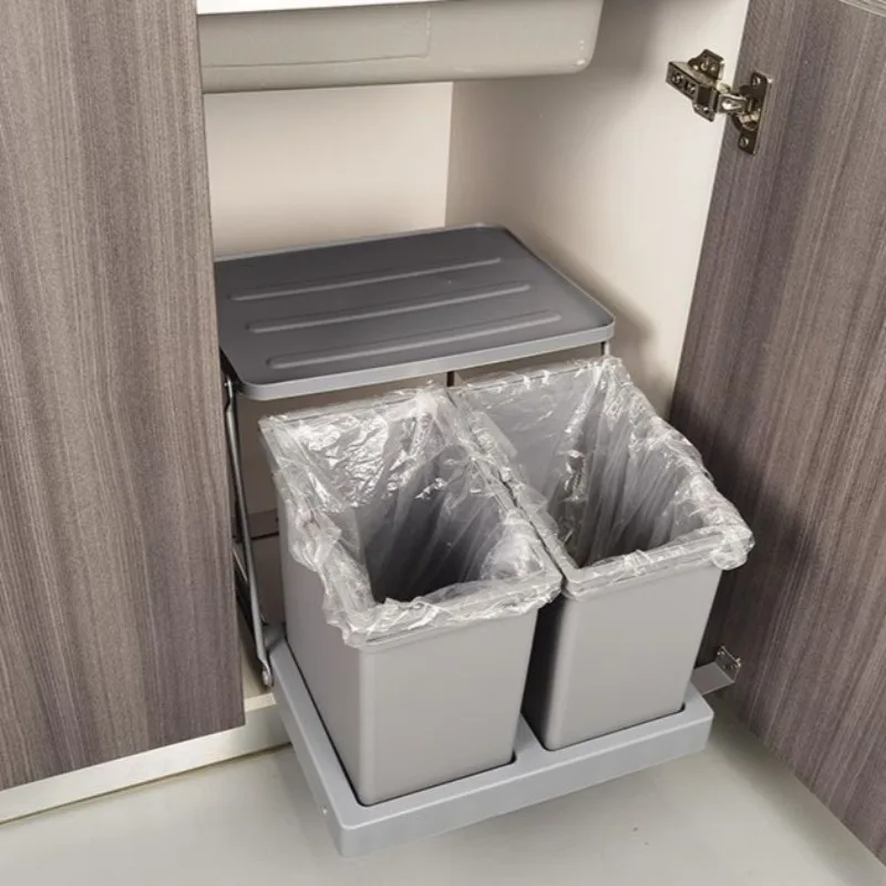 Embedded Trash Cans Kitchen Sink Cabinets Trash Cans Push Pull Type Morden Classified Waste Bins Home Food Waste Disposal Supply