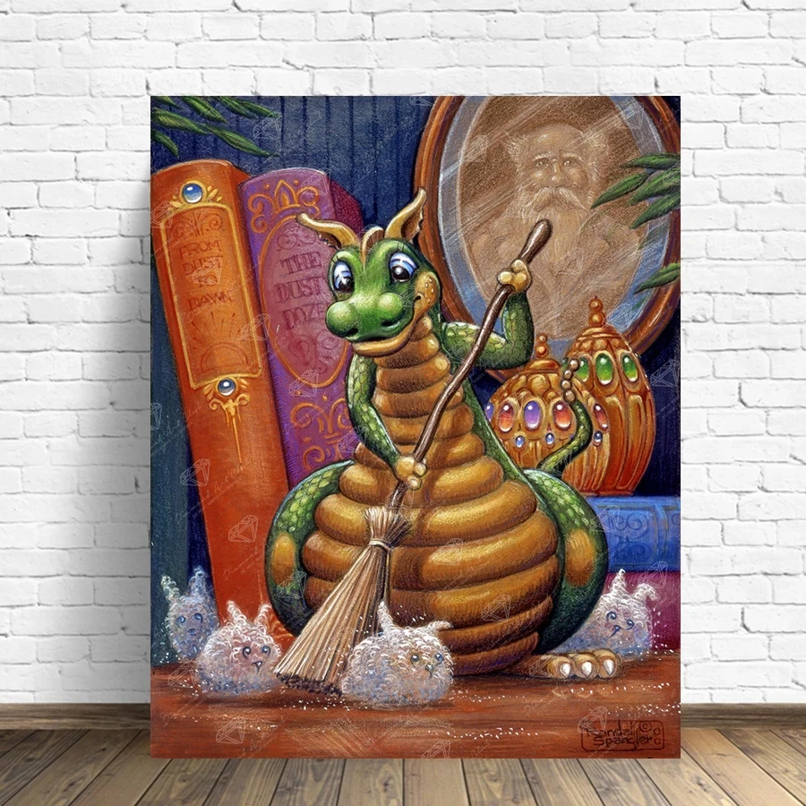 5D DIY Diamond Painting Cute Animal Little Dragon Reading Books By Randal Spangler Full Drills Cross Stitch Mosaic Home Decor