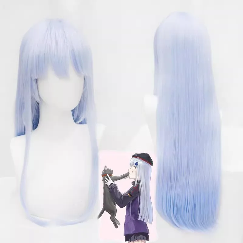 Game Girls Frontline HK416 Cosplay Wig Long Light Blue Heat Resistant Hair Halloween Party Woman Wigs + Wig Cap