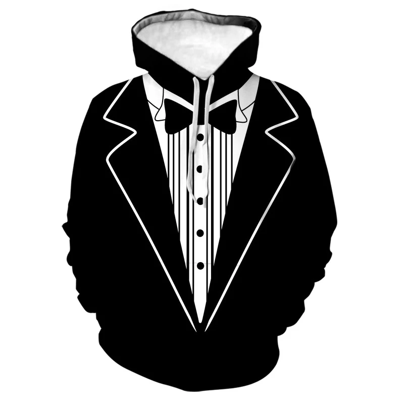 

Funny Tuxedo Bow Tie Hoodie Fake Suit 3D Print Men Women Fashion Hoodies Oversized Pullover Hooded Sweatshirts Kids Top Clothing