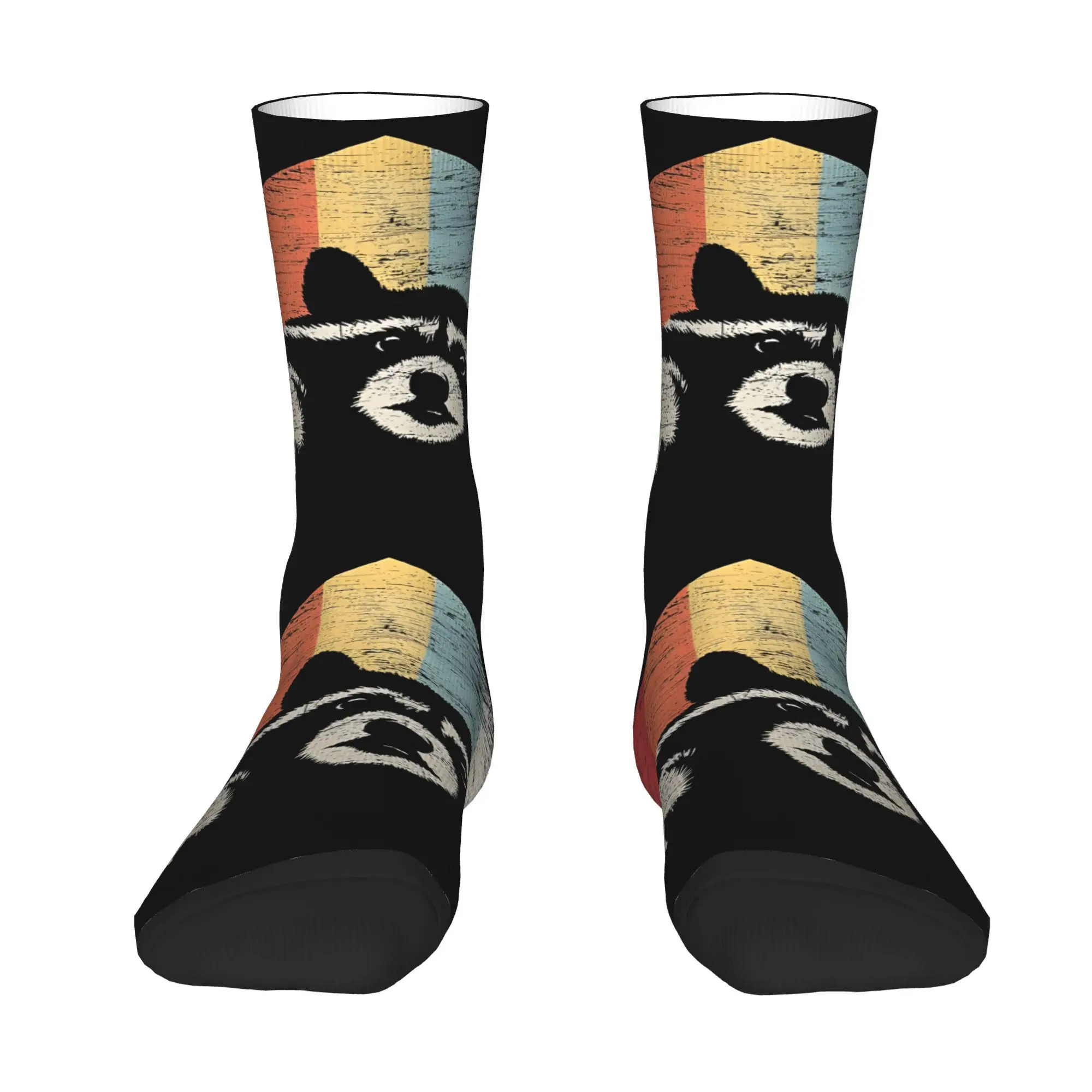 Happy Funny Men's Socks Racoon Retro Harajuku  Street Style Seamless Crew Sock Gift Pattern Printed