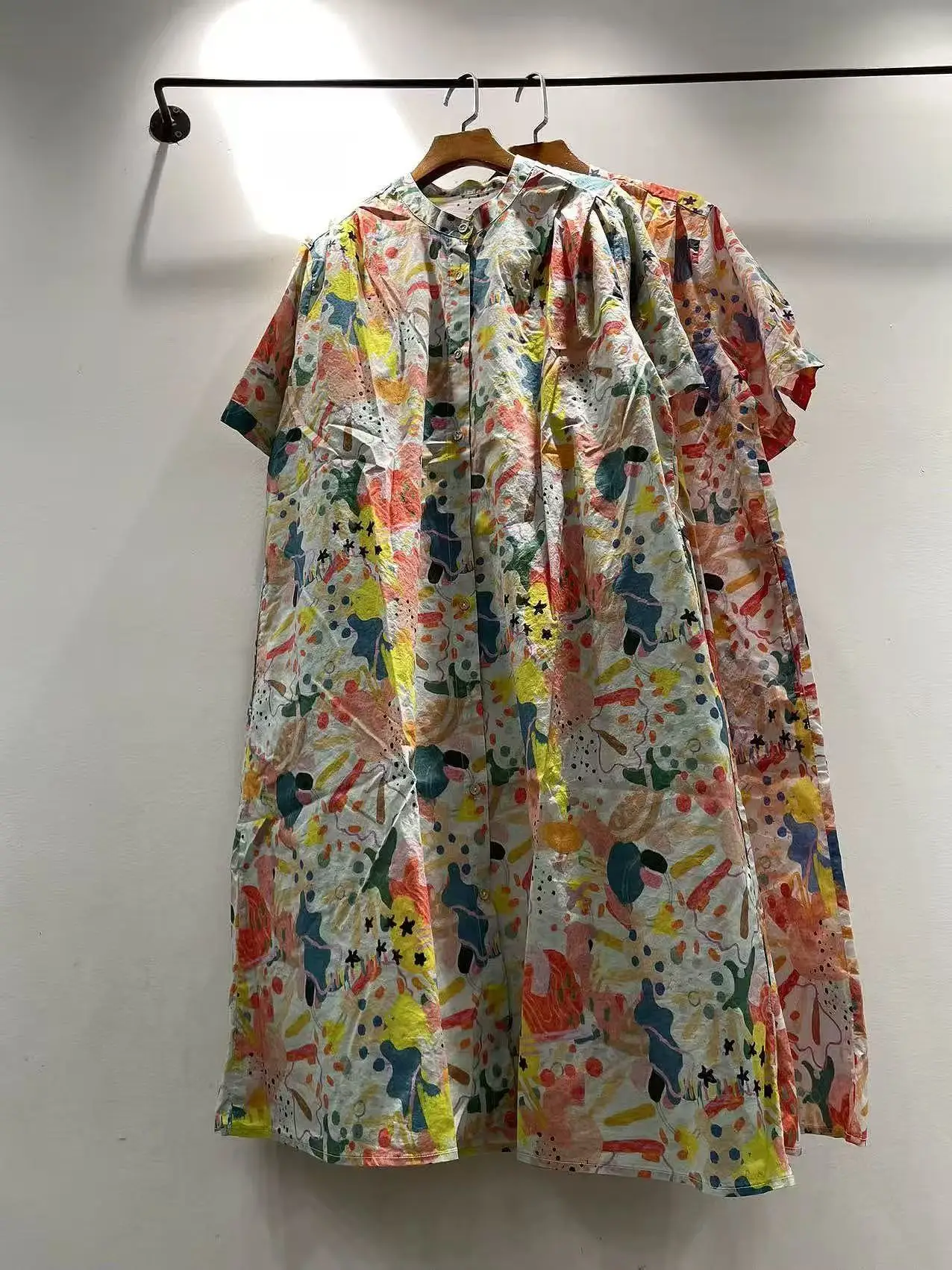 Women Harajuku Fashion Short Sleeve Cartoon Print Shirt Dress Woman Clothing 100% Cotton Single-breasted Femme Dresses