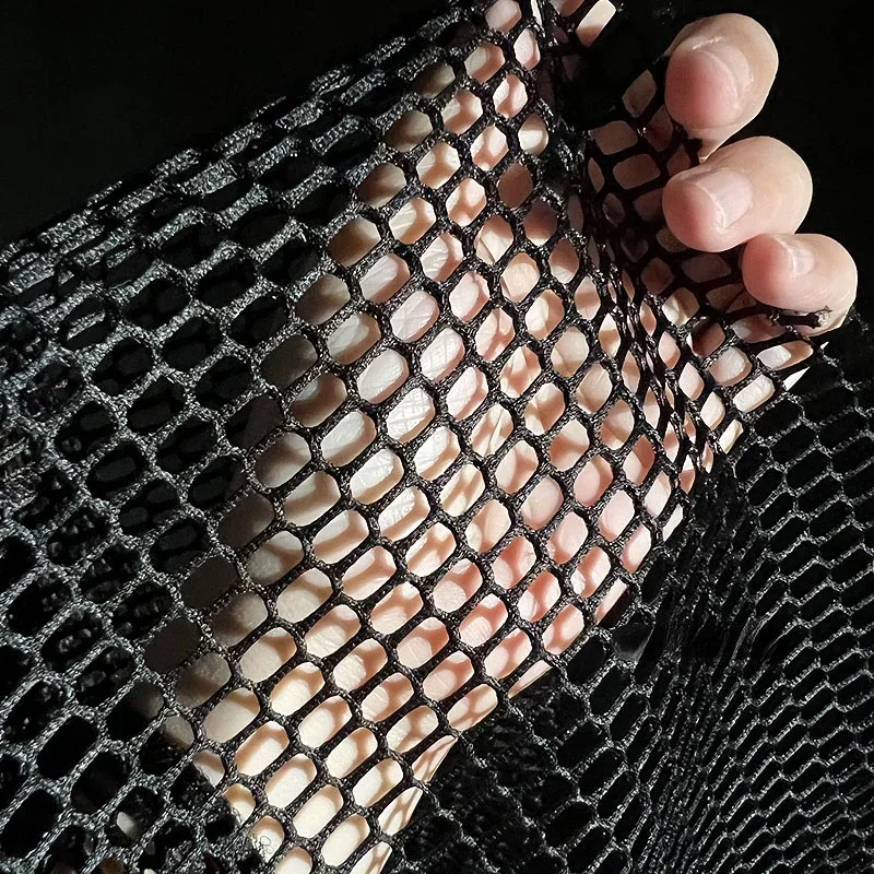 Thick Mesh Large Grid Fabric Black White Hollowed Out Clothing Designer Cloth Apparel for Diy Sewing Polyester Material