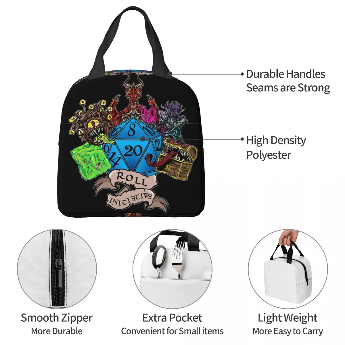 حقيبة غداء معزولة من Roll Initiative Dungeon and Dragon للنساء والأطفال، صناديق طعام محمولة، حقيبة غداء حرارية #3