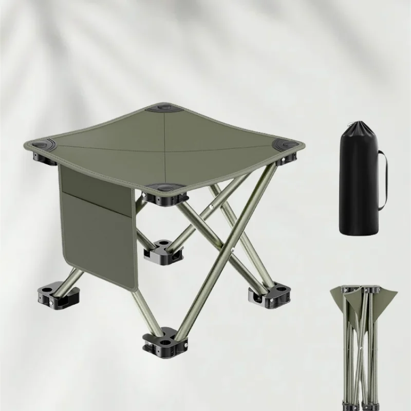 Folding Small Portable Camping Stool with Side Pocket Folding Chair, Suitable for Camping, Hiking, Fishing (With Storage Bag)