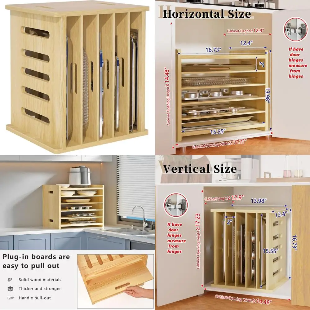

6-Tier Wooden Cabinet Dividers for Kitchen Storage, Baking Organizer, and Pot Pan Racks