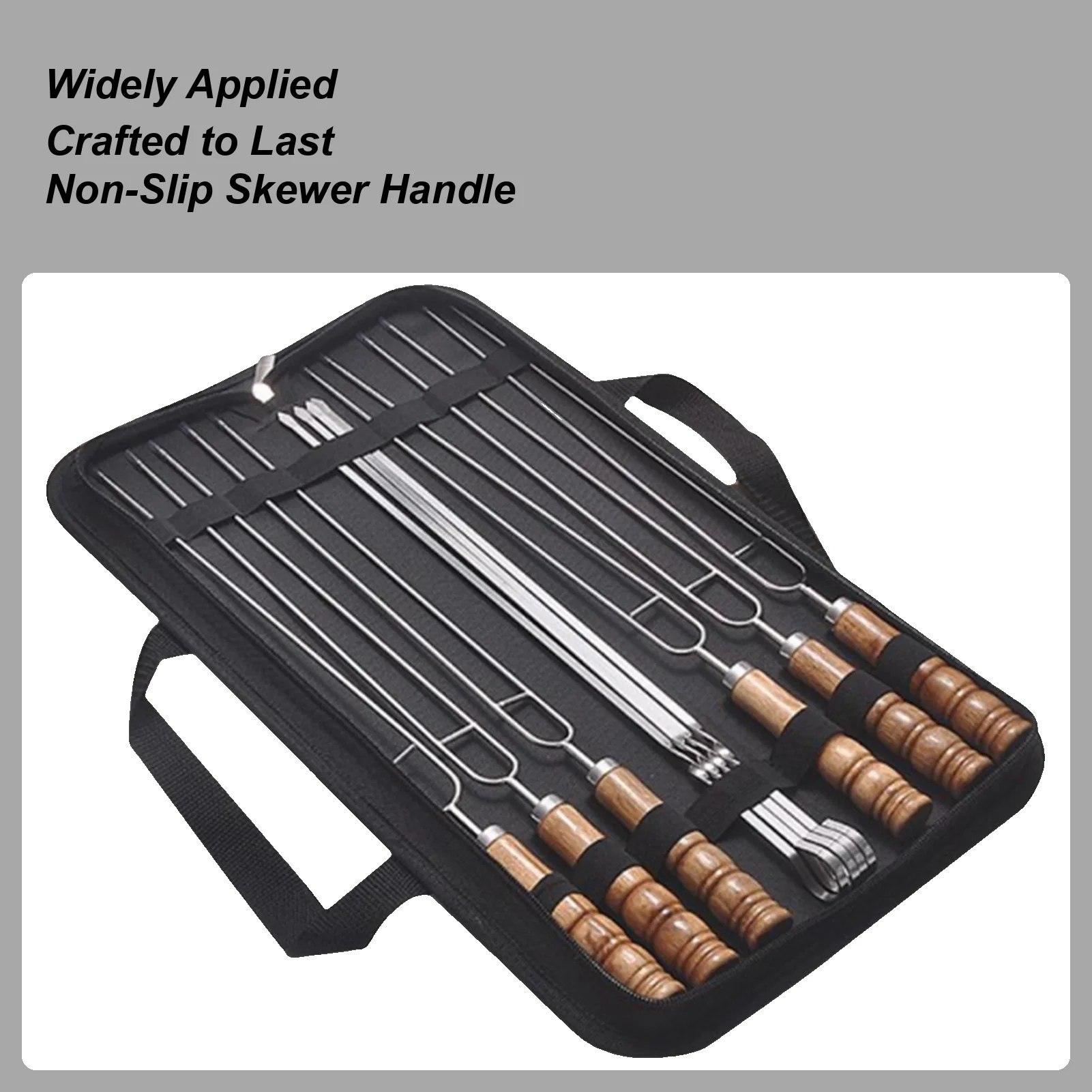 

Metal Skewers For Kabobs 10 Pieces Stainless Steel BBQ Kebab Skewer Rust-Proof Reusable Grill Tools With Wooden Handles Long