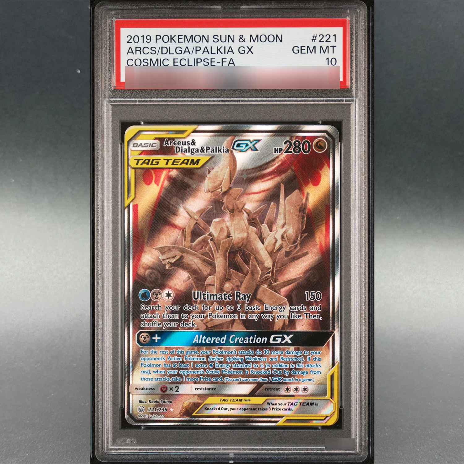 

DIY 2019 PKM PTCG #221 Arceus & Dialga & Palkia GX Sun & Moon Full Art Collection Card 9Points Rating Card Anime Game Card