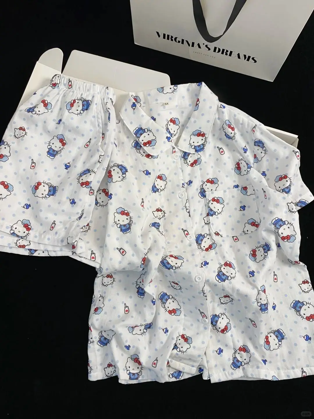 

Sanrio Hello Kitty Pajamas Women Shorts Short Sleeve Sleepwear Summer Pyjama Kawaii Negligee Polka Dot Nightie Home Clothing New