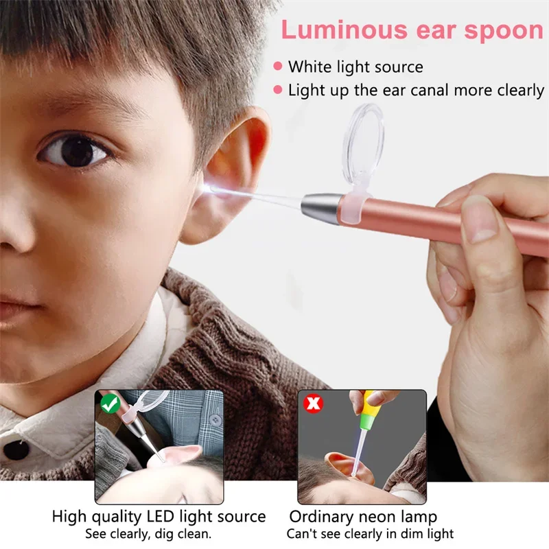 LED Ear Cleaning Light Ear Cleaner Spoon Earpick Ear Wax Removal Tool Baby Ears Cleaning Tool with Magnifier Two Spoons Gift