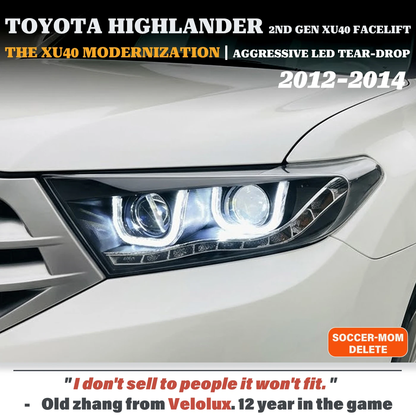 

For Toyota Highlander XU40 2012-2014 Full LED Headlights Modernization old to new updrade w/ Aggressive DRL Tear-Drop Projector