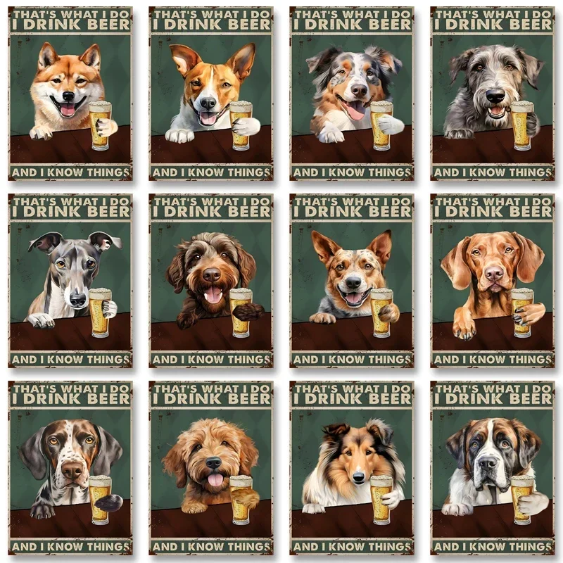 Funny Dog Poster That's What I Do I Drink Beer Wall Art Corgi Bearded Collie Print Canvas Painting for Home Decor Dog Lover Gift