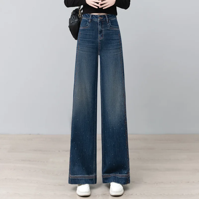 

Весенние широкие джинсы, новые весенне-осенние утягивающие свободные длинные брюки с высокой талией, универсальные прямые брюки длиной до пола