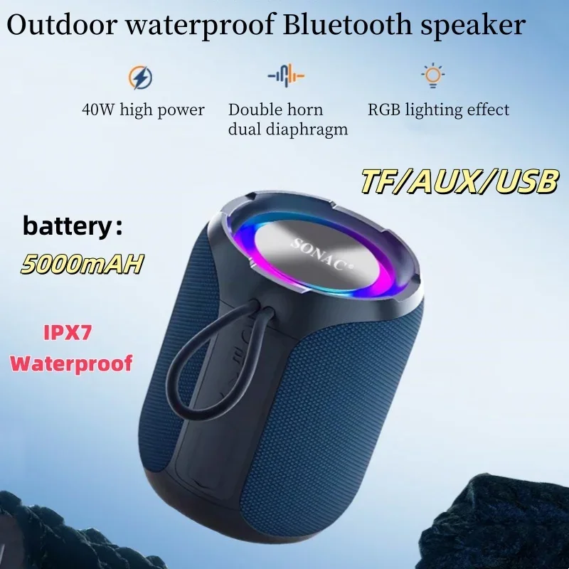 Outdoor Portable Caixa De Som Bluetooth Speaker IPX7 Waterproof High Volume Column Music Box TFcard High Power 40W Subwoofer AUX