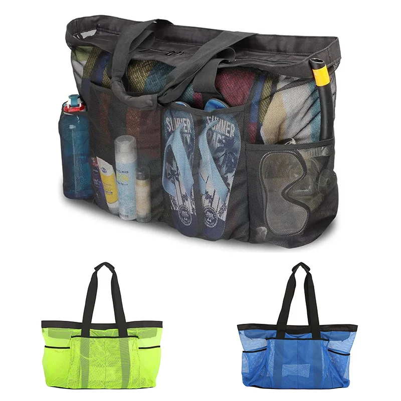 Große Kapazität Strandtasche Mesh Strand Einkaufstasche Tragbare Falten Zum Einkaufen Schwimmen Camping Handtasche Schwimmen Pool Tasche Für Reise