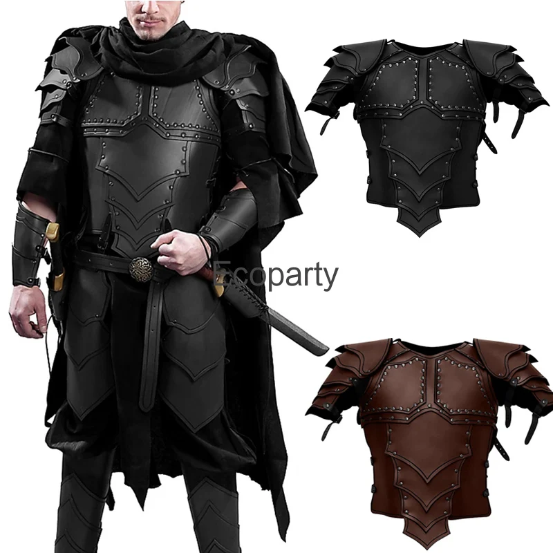 

Men's Medieval Viking Pirate Knight Cospaly Armour Black Steampunk Retro Pu Leather Body Shoulder Armor Spaulders Larp Costume