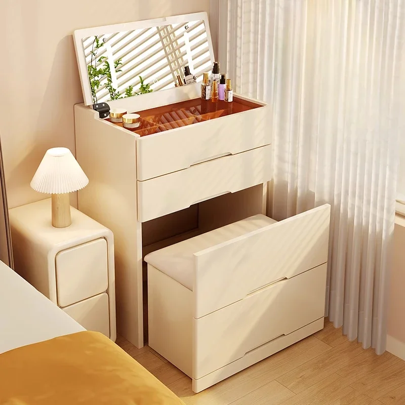 

Wood Organizer Storage Vanity Table Mirror Modern Makeup Girls Small Vanity Desk Space Saving Penteadeira Quarto Furniture Home