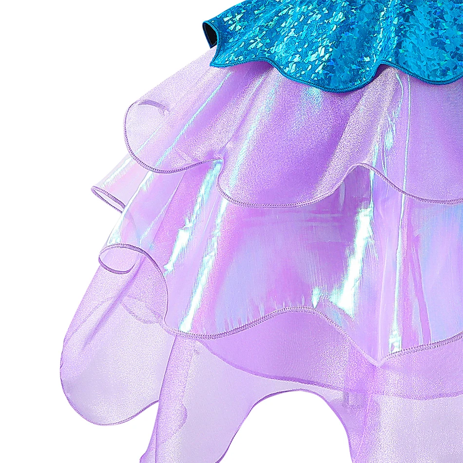 Ariel Princess Fancy Dress Girls Patchwork Color Irregular Skirt Gown Children Stage Performance Clothes Party Casual Clothes