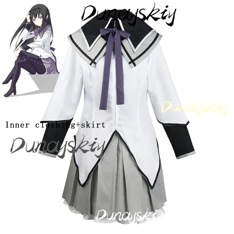 أزياء أنيمي Puella Magi Madoka Magica التأثيرية Akemi Homura أزياء تنكرية للفتيات بدلة معركة مجموعة كاملة فستان شعر مستعار زي مخصص