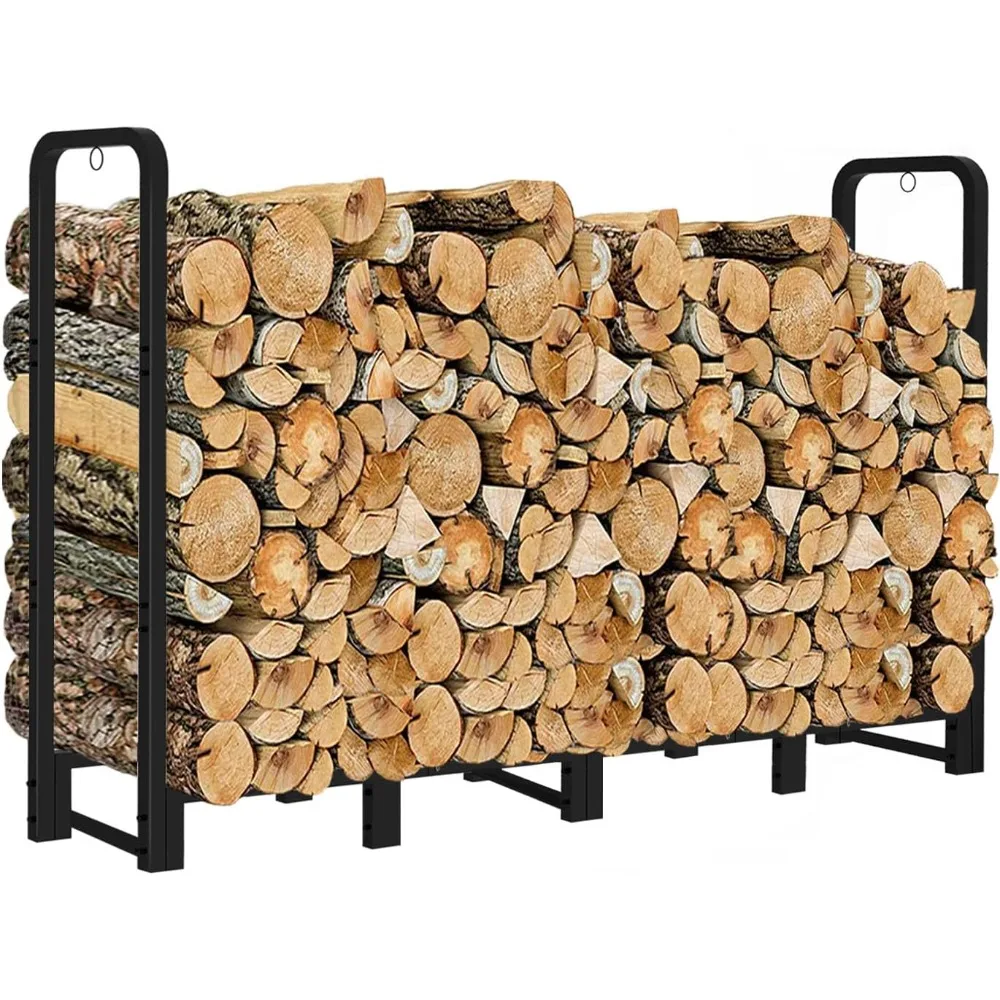 

Outdoor Firewood Rack 8ft Heavy Duty Log Holder for Indoor Fireplace Metal Wood Storage Stacker Organizer Matte Black