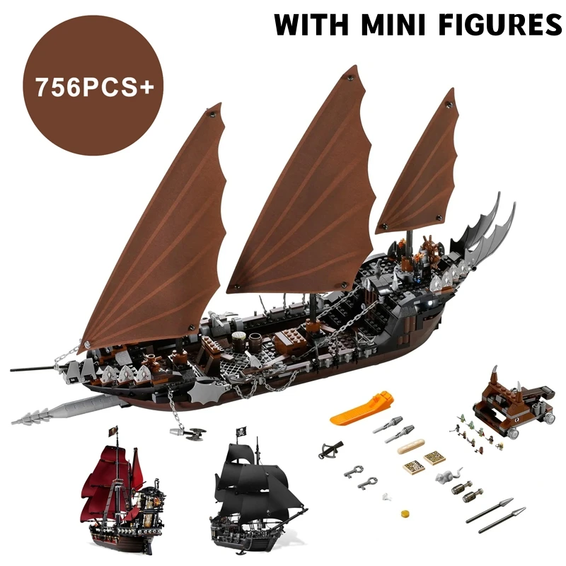 Pirates Of Caribbean Ship LOTR Ambush Warship Black Pearl Sailboat Building Block Bricks 4195 79008 4184 Assembly Toys Kid Gift