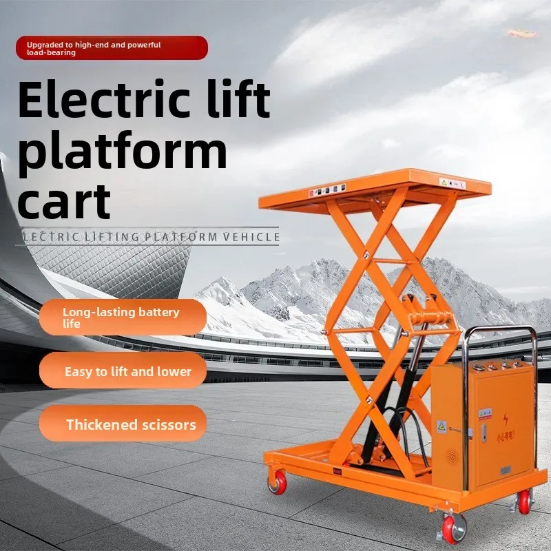 Plataforma eletro-hidráulica de elevação, tesoura, garfo, plataforma, carro, bateria móvel, empilhamento, carro, carregamento manual e descarga