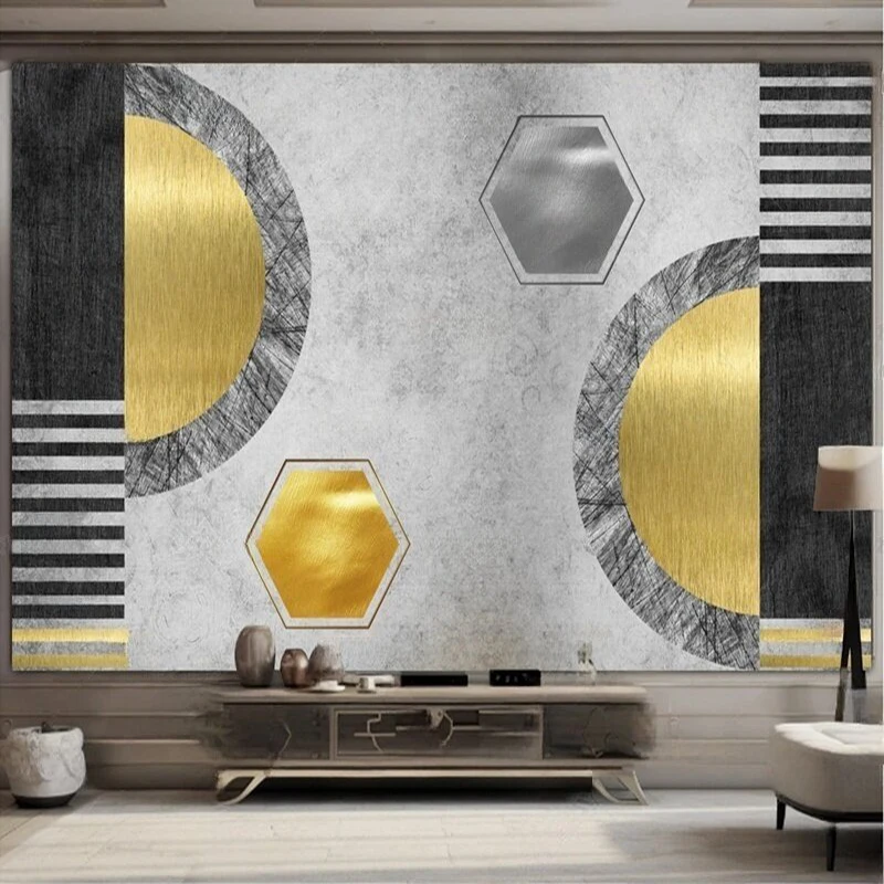 

MU8884 Nordic light luxury golden geometric TV sofa background wall paper mural