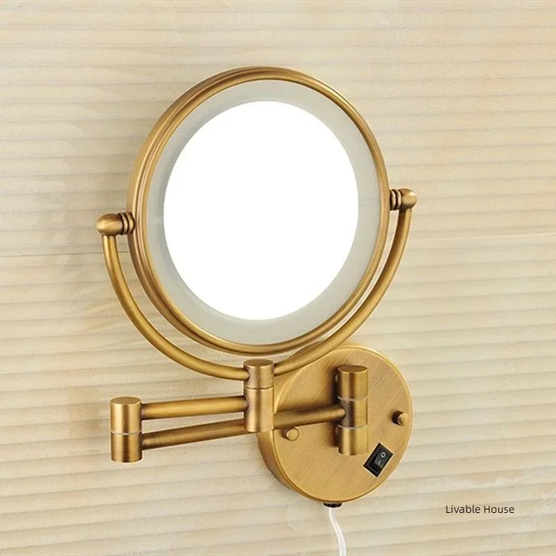 

Golden Makeup Mirror 8 Inch Led Bathroom Mirror Light Folding Makeup Magnify Mirror 3 X Magnification 2-face Bath Mirrors