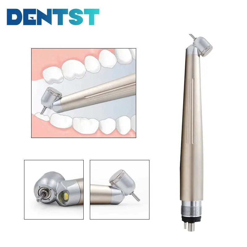 Dentst 2023 New Dental 45 Degree High Speed Mini Head Handpiece LED Light Turbine With E-Generator Push Button 2/4 Holes