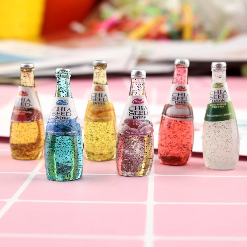 10 Pcs Fruit Drink Bottle Resin Accessories Keychain Diy Creative Pendant Three-dimensional Wine Bottle Cup Accessories