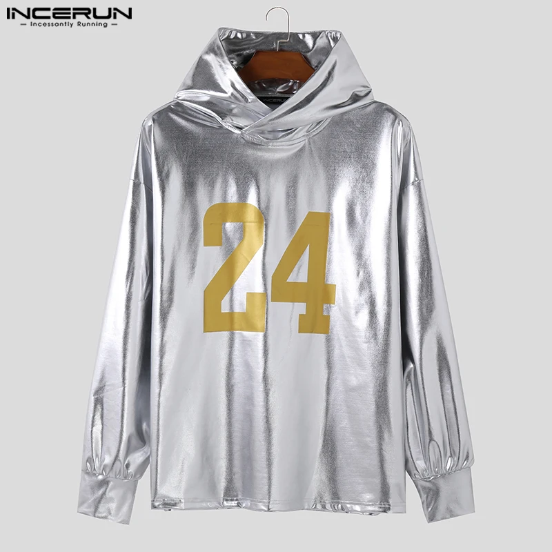 Casual Personality Tops INCERUN 2024 Clothing New Men Sparkling Fabric Digital Hoodies Streetwear Long Sleeved Sweatshirts S-5XL