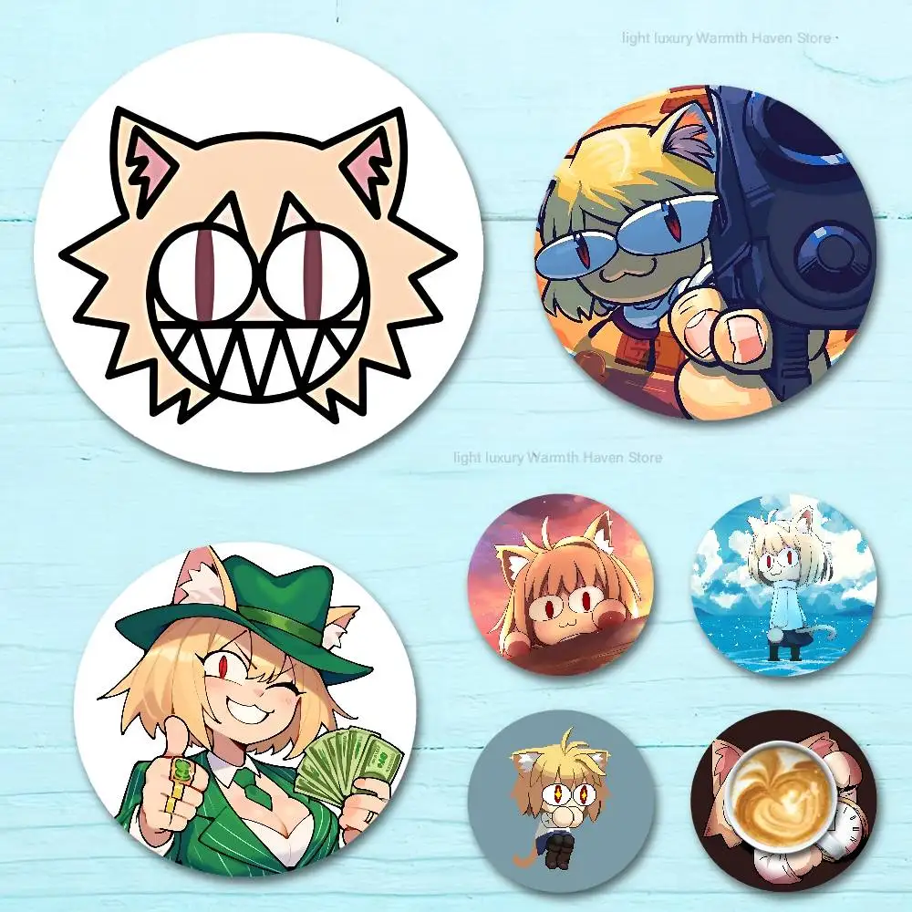 

Cute N-Neco A-Arc Heat Resistant Round Wooden Coasters Non-slip Drink Cafe Decoration 2D Flat Color Print Coasters