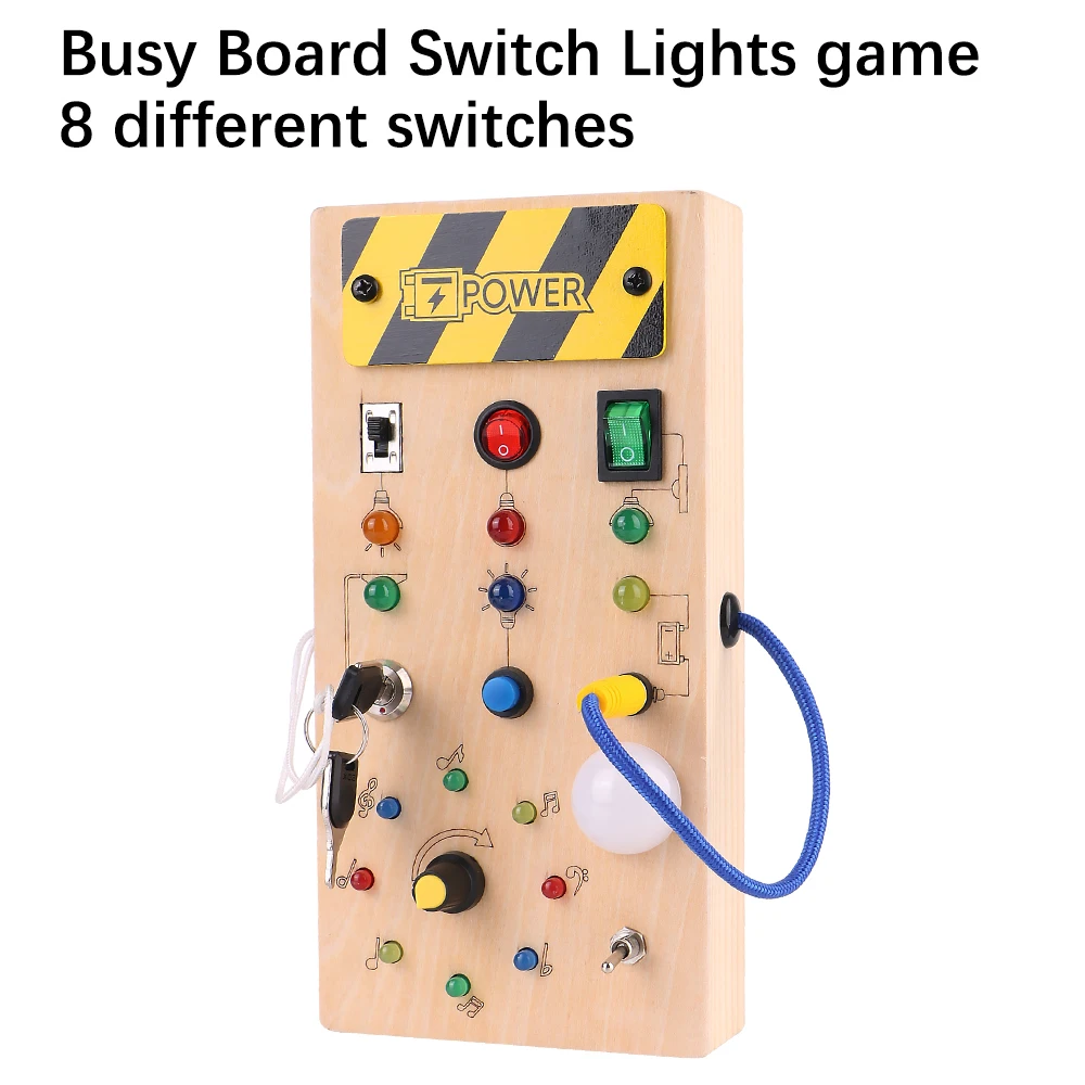 Switch Control Board Wooden With LED Light Sensory Toys Travel Activities Children Games Switch Light Montessori Busy Board