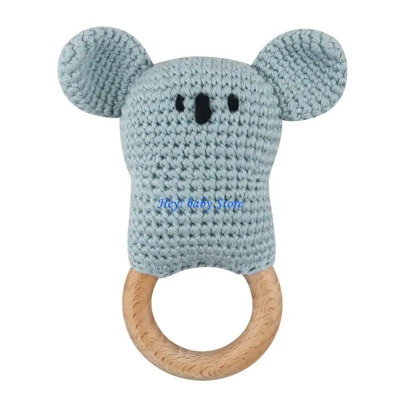 

Q1FE 1pc Baby Wooden Teether Natural Teething Grasping Mobile Pram Crib Ring Crochet Rattle Soother Nursing Educational BPA