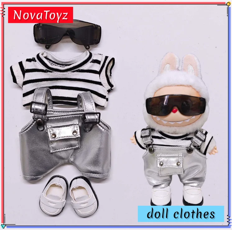 

New 17cm Suitable For Labubu Fabric Technology Sense Silver Overalls Suitable For Labubu Clothing 123 Generation Universal