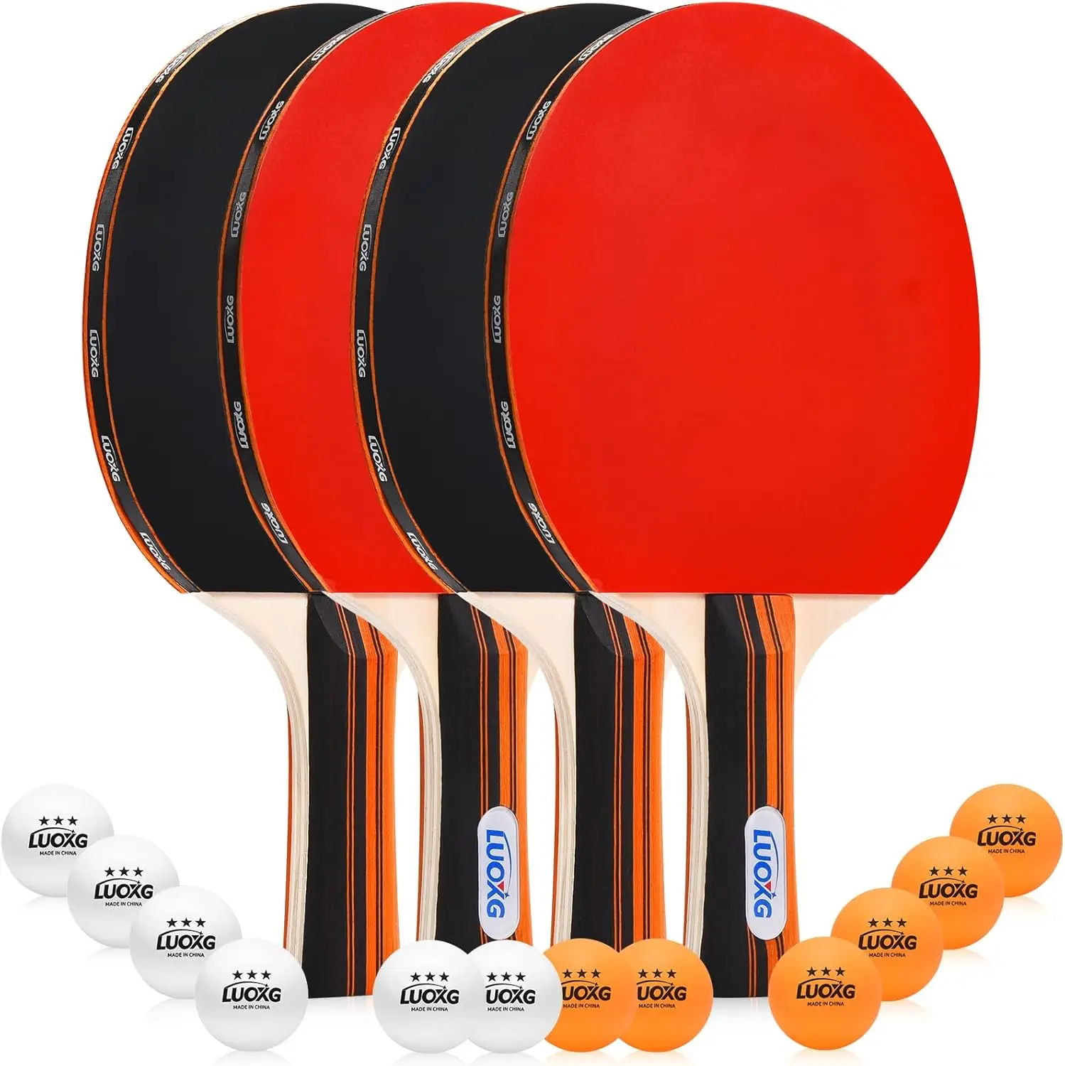 

Ping Pong Paddles Set of 4 with 12 Balls, Table Tennis Rackets for Indoor Outdoor Family Games