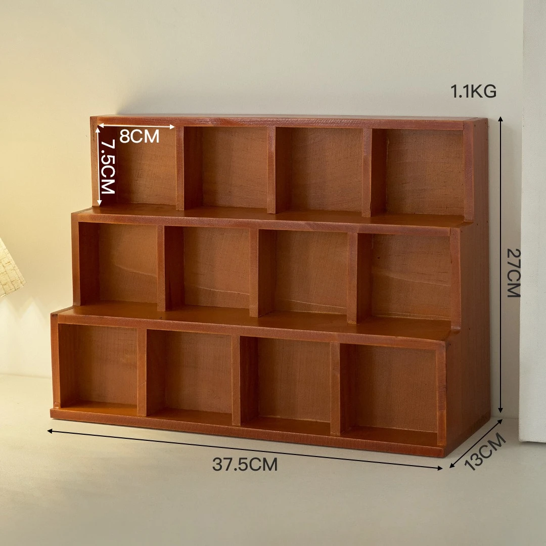*/*Trapezoidal Wooden Desktop Storage Cabinet, Ladder 12-grid Wall-mounted Display Cabinet, Furniture Sundries Storage Box